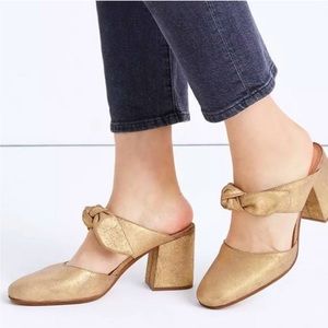 Madewell Zoe Bow Mule in Metallic Leather Size 9.5
